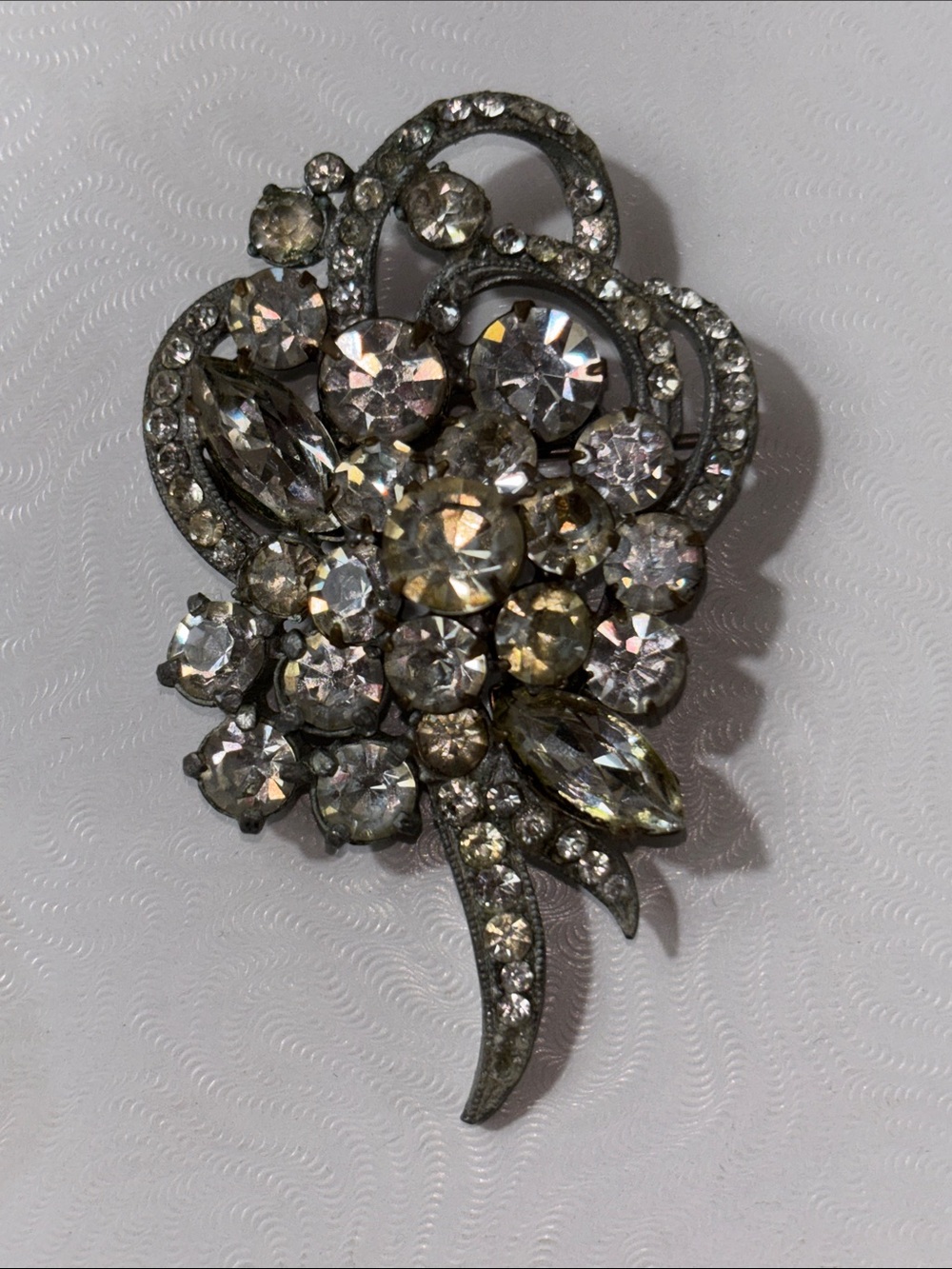 Rhinestone Floral Cluster Brooch - Clear/Champagne